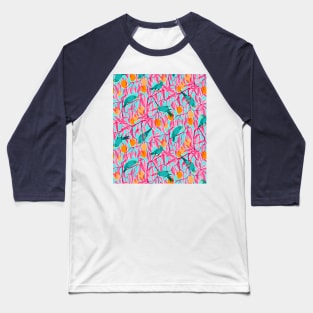 Teal Parrots and Mangoes Baseball T-Shirt